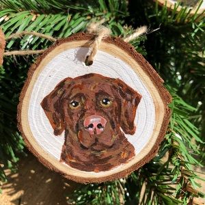 Chocolate Lab dog art Christmas ornament painted Labrador retriever